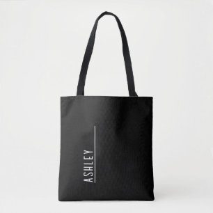 Custom monogram, modern black new line tote bag