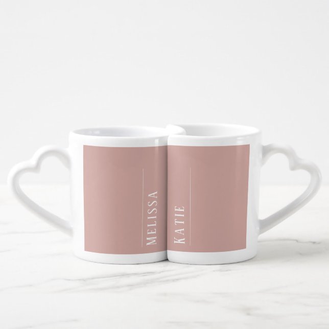 Custom monogram, modern blush pink coffee mug set (Front Nesting)