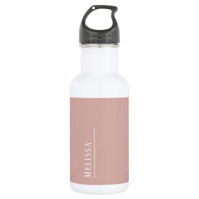 Custom monogram, modern blush pink stainless steel water bottle (Front)
