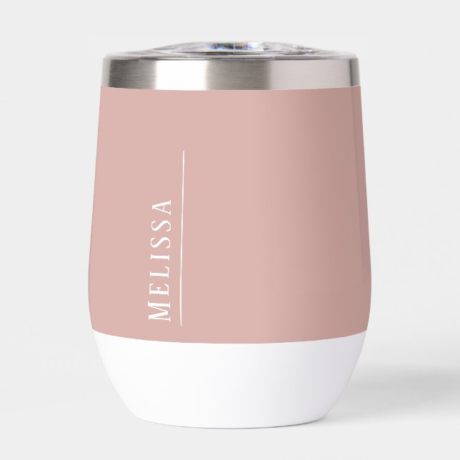 Custom monogram, modern blush pink thermal wine tumbler (Front)