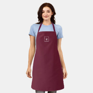 Custom monogram, modern burgundy apron