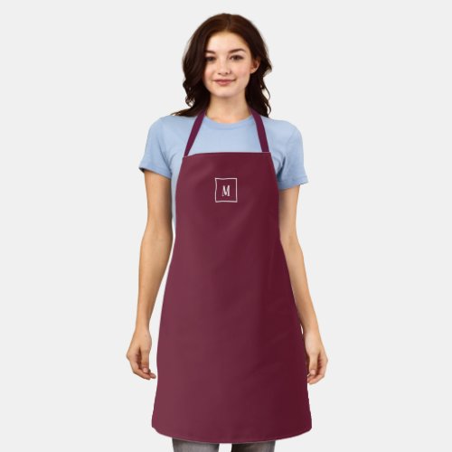 Custom monogram modern burgundy  apron
