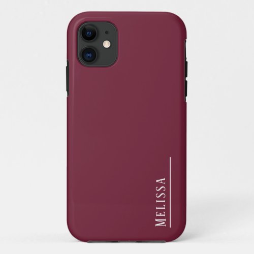 Custom monogram modern burgundy iPhone 11 case