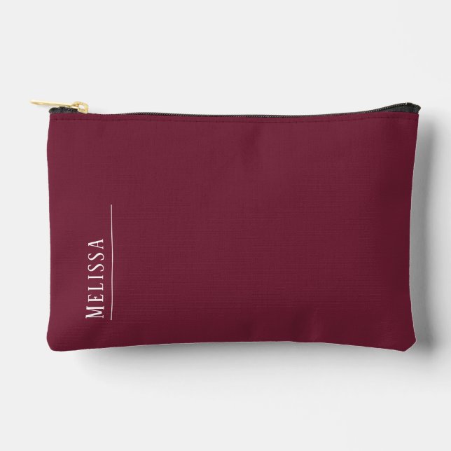 Custom monogram, modern burgundy color  accessory pouch (Front)