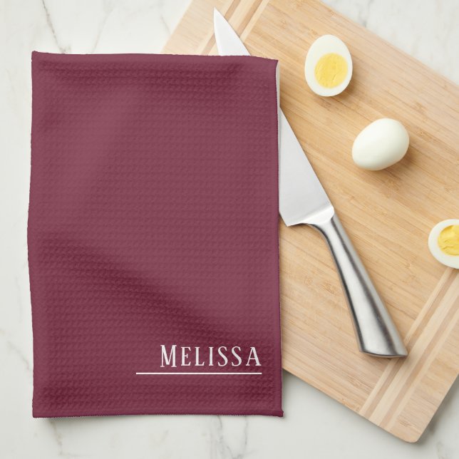 Custom monogram, modern burgundy color  kitchen towel (Quarter Fold)
