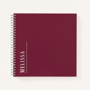 Custom monogram, modern burgundy color notebook