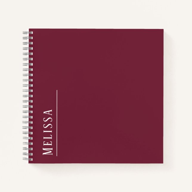 Custom monogram, modern burgundy color  notebook (Front)