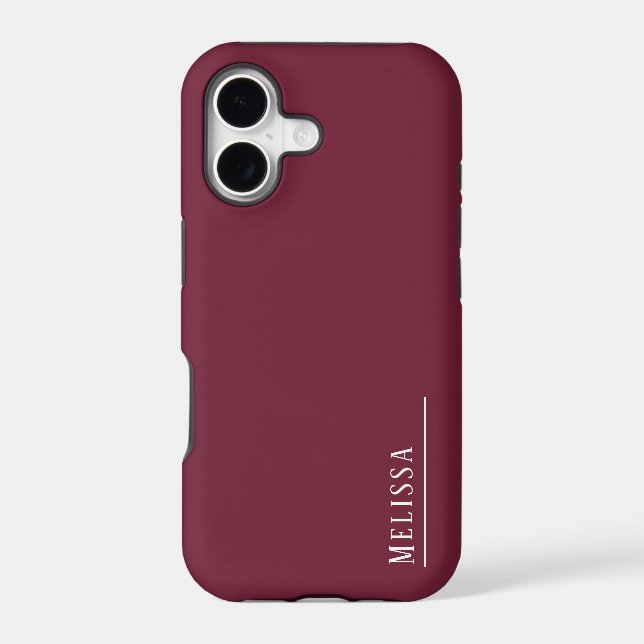 Custom monogram, modern burgundy iphone case (Back)