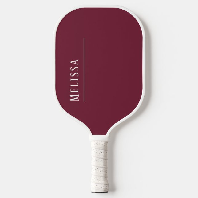 Custom monogram, modern burgundy  pickleball paddle (Front)
