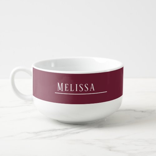 Custom monogram modern burgundy soup mug
