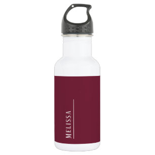 Custom monogram, modern burgundy stainless steel water bottle