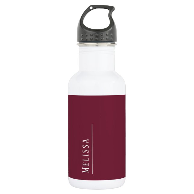 Custom monogram, modern burgundy stainless steel water bottle (Front)