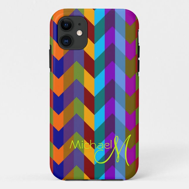 Custom Monogram Modern Chevron Zigzag 3 Case-Mate iPhone Case (Back)