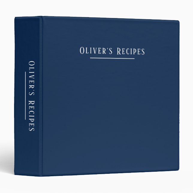 Custom monogram, modern dark blue 3 ring binder (Front/Spine)