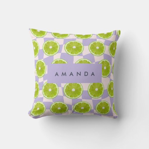 Custom Monogram modern fun limes check plaid gifts Throw Pillow