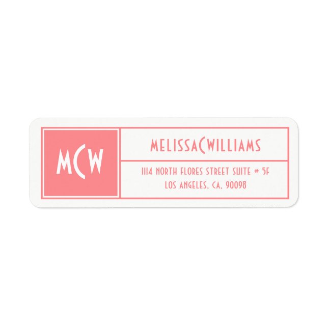 Custom Monogram  Modern Geometric Pink Frame Label (Front)