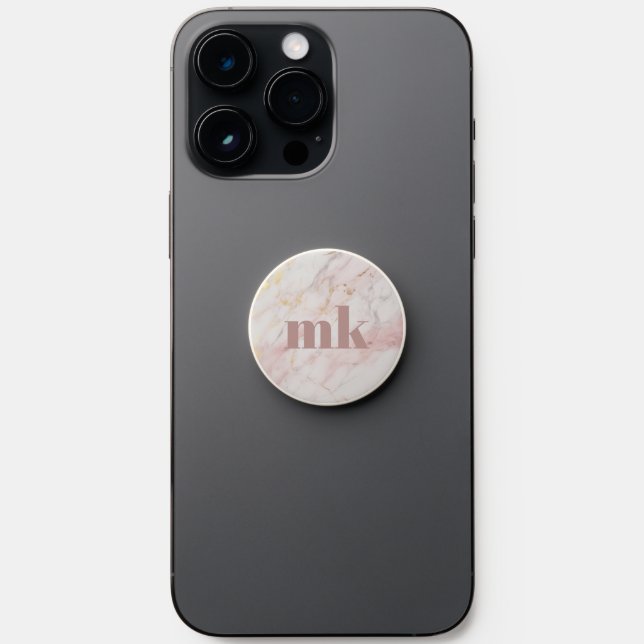 Custom Monogram Modern Girly Blush Pink Marble PopSocket (Front)