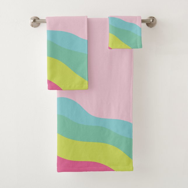 Custom monogram modern pink rainbow trendy Towel (Insitu)