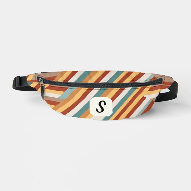 Custom Monogram Modern Retro 70s Geometric  Fanny Pack (Front)