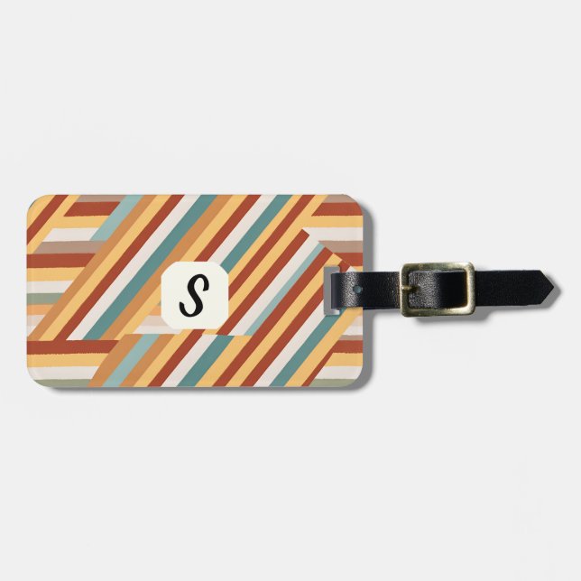 Custom Monogram Modern Retro 70s Geometric  Luggage Tag (Front Horizontal)
