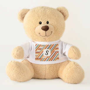 Custom Monogram Modern Retro 70s Geometric Medium Teddy Bear