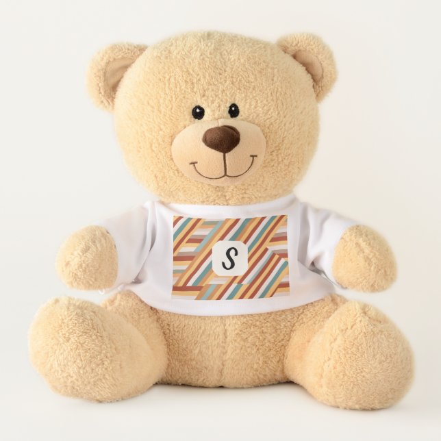 Custom Monogram Modern Retro 70s Geometric Medium  Teddy Bear (Front)