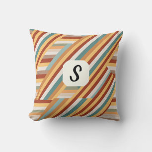 Custom Monogram Modern Retro 70s Geometric Throw Pillow