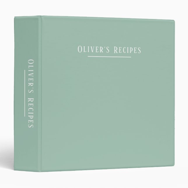 Custom monogram, modern sage green 3 ring binder (Front/Spine)