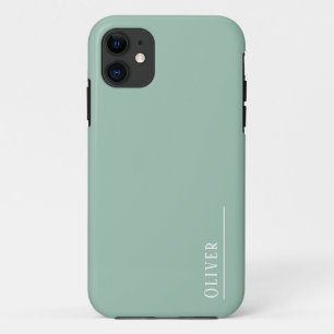 Custom monogram, modern sage green iPhone 11 case