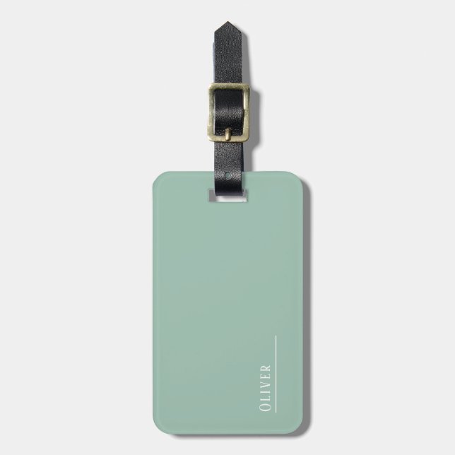 Custom monogram, modern sage green  luggage tag (Front Vertical)