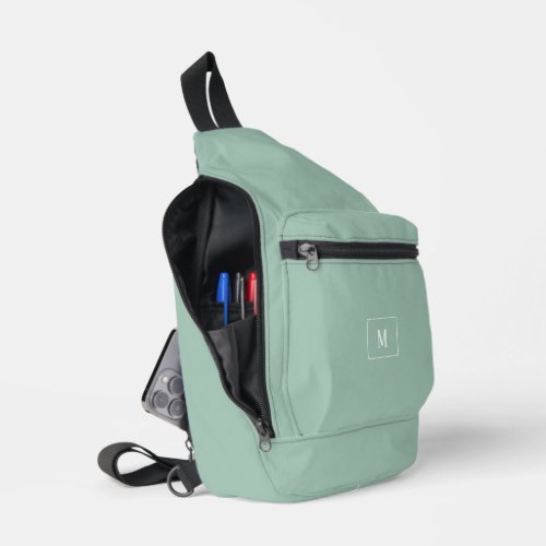 Custom monogram modern sage green sling bag