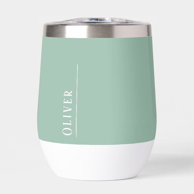 Custom monogram, modern sage green  thermal wine tumbler (Front)