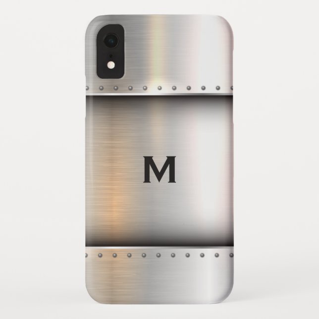 Custom Monogram | Modern Silver Metal Plate Case-Mate iPhone Case (Back)