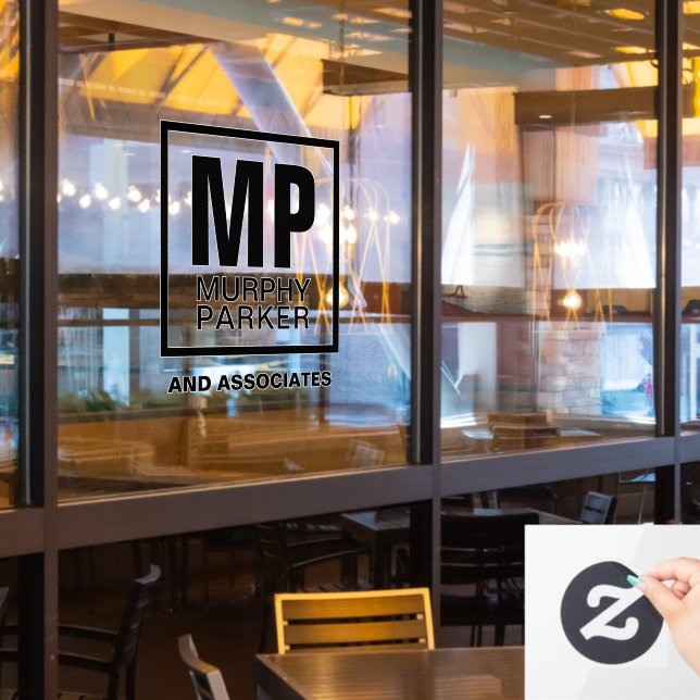 Custom Monogram Modern Simple Square Business Logo Window Cling (Restaurant Window)