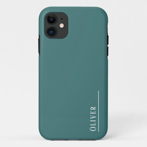 Custom monogram modern teal green  iPhone 11 case