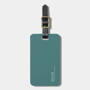 Custom monogram, modern teal green luggage tag