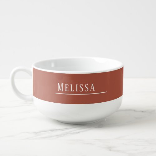 Custom monogram modern terracotta  soup mug
