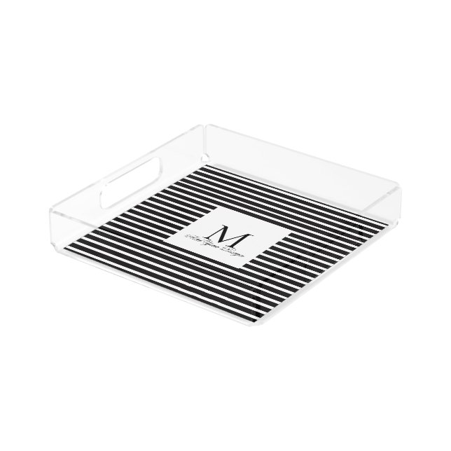 Custom Monogram Monochrome Home Decor Tray (Angled)