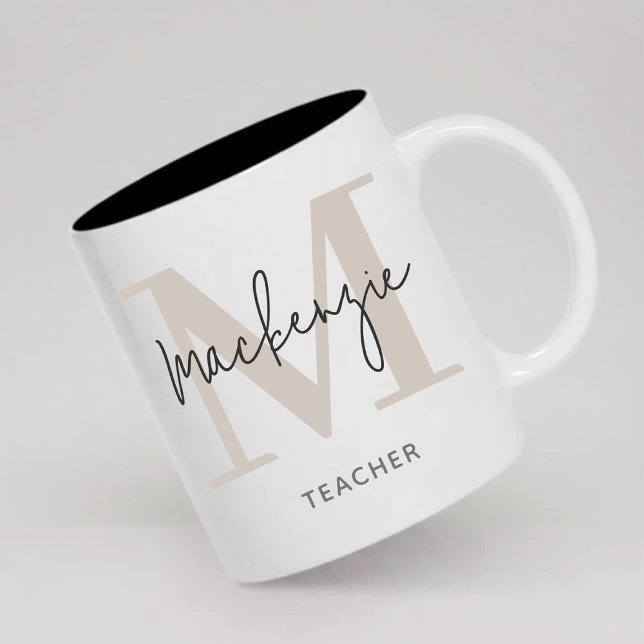 Custom Monogram Mug Graduation Gift for Her Him (Personalized Greige Monogram Mug Graduation Birthday Gift for Her, Him, Friends or Coworkers)
