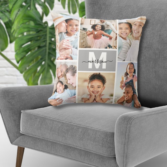 Custom Monogram Multi Photo Collage Family Throw Pillow (Custom Monogram Multi Photo Collage Family Throw Pillow)