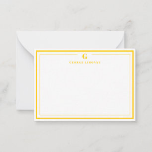 Custom Monogram Mustard Yellow Border Stationery Note Card