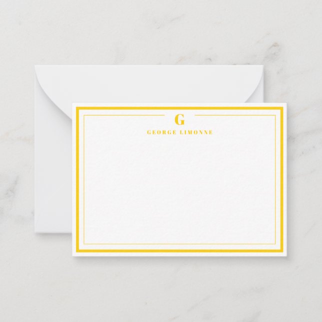 Custom Monogram Mustard Yellow Border Stationery  Note Card (Front)