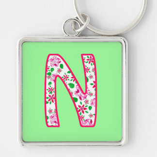 Custom Monogram N Keychain, Ditsy Floral Pattern Keychain