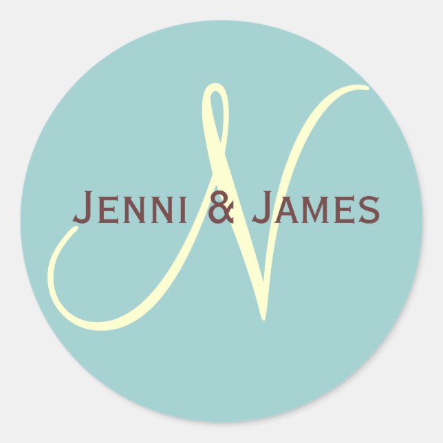 Custom Monogram N Wedding Favor & Envelope Sticker (Front)