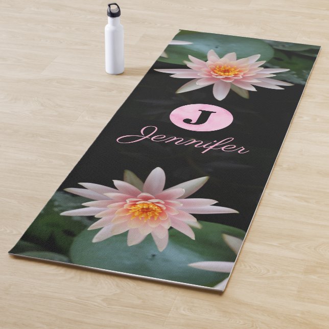 CUSTOM MONOGRAM NAMASTE ZEN SOFT PASTEL PINK LOTUS YOGA MAT (In Situ)