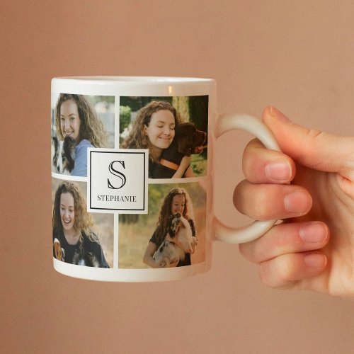 Custom Monogram & Name 4 Photo Collage Grid 