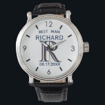 Custom Monogram Name Best Man Gfit Wedding  Watch<br><div class="desc">This unique watch is designed as a gift for your Best Man. Features the monogram / initial; first name and date of wedding. There is even a unique layering of the monogram -- look closely and you will see three colors, which gives it the feeling of depth. Special way to...</div>