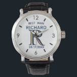 Custom Monogram Name Best Man Gfit Wedding  Watch<br><div class="desc">This unique watch is designed as a gift for your Best Man. Features the monogram / initial; first name and date of wedding. There is even a unique layering of the monogram -- look closely and you will see three colors, which gives it the feeling of depth. Special way to...</div>