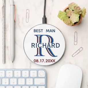 Custom Monogram Name Best Man Wedding Favor  Wireless Charger