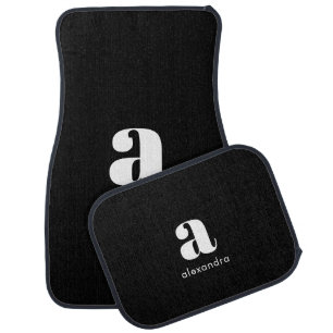 Custom Monogram Name Black Modern Simple Car Floor Mat